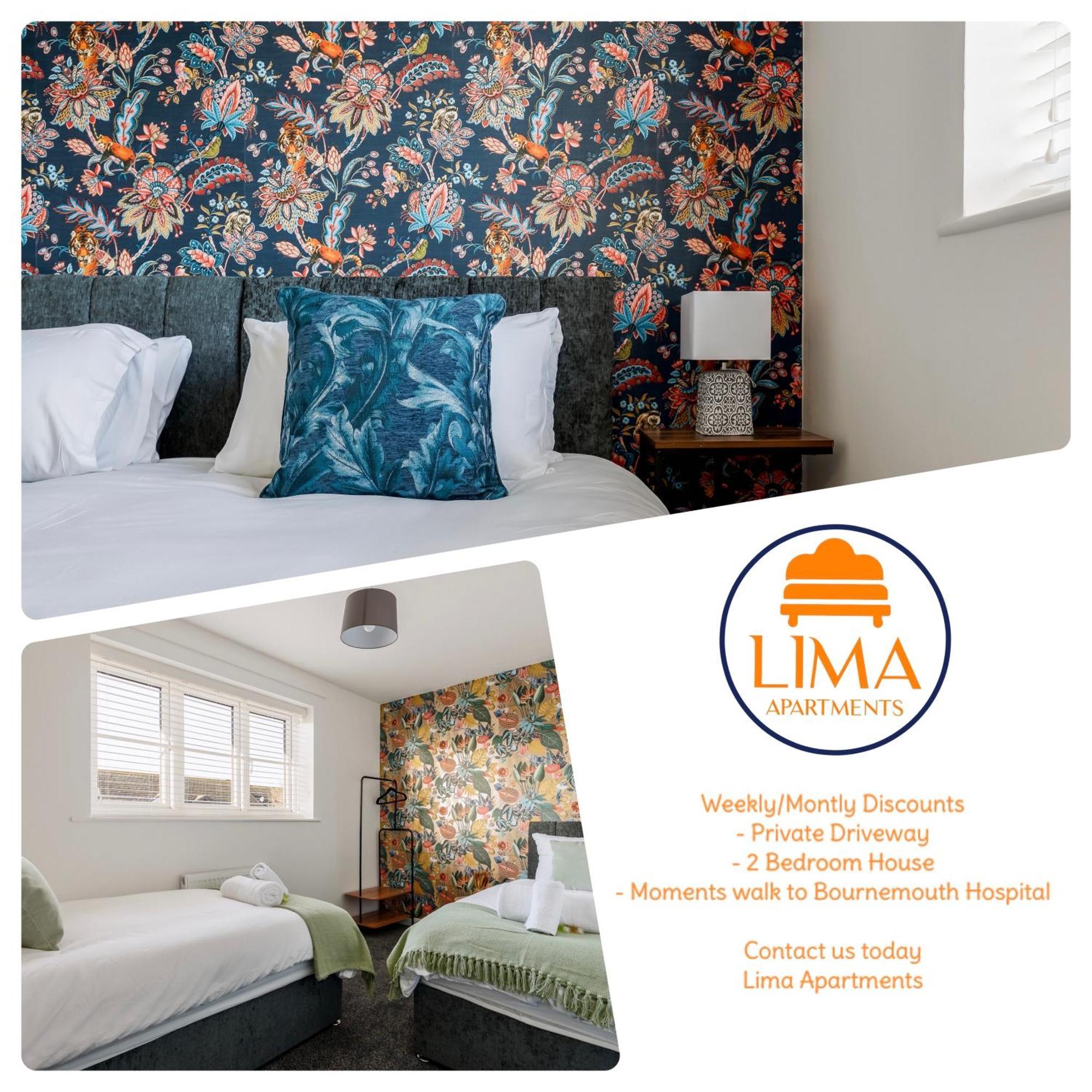 2 Bedroom House-Driveway - Bournemouth Hospital - Long Stay Discounts - Lima Apartments Ltd ภายนอก รูปภาพ